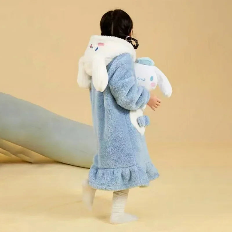 Kawaii Anime Sanrio Cinnamoroll Children's Sleepwear Flannel Warm Cute Cartoon Winter Pajamas Loungewear for Christmas Cute Girl