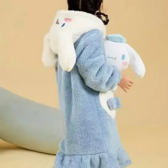 Kawaii Anime Sanrio Cinnamoroll Children's Sleepwear Flannel Warm Cute Cartoon Winter Pajamas Loungewear for Christmas Cute Girl