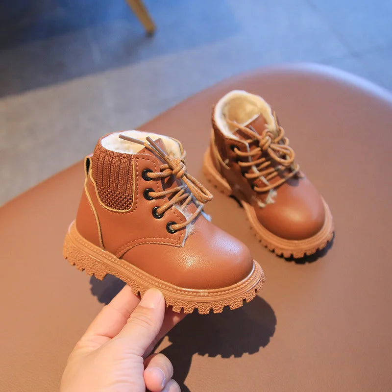 Girls Fashion Boots New Autumn Winter Cotton-padded Shoes Little Boys Fashion Short Boots Beige Brown Black Color