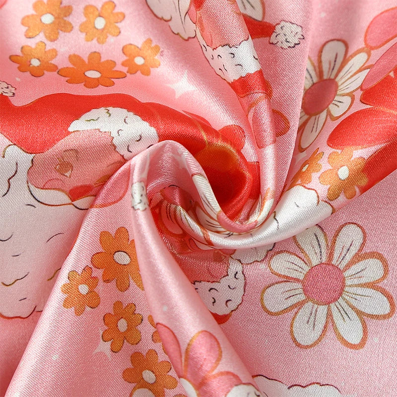 Toddler Girl Christmas Pajamas Cartoon Santa Flower Print Long-Sleeved Lapel Tops Elastic Waist Trousers Sleepwear Outfits