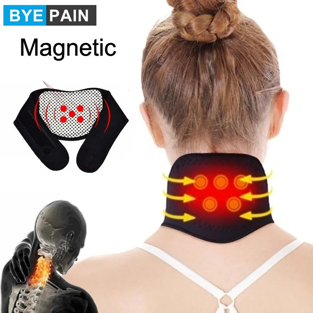 Heating Neck Massager: 1 Pcs BYEPAIN Tourmaline Magnetic Therapy Neck Massager Cervical Vertebra Protection Spontaneous Heating Belt Body Massager