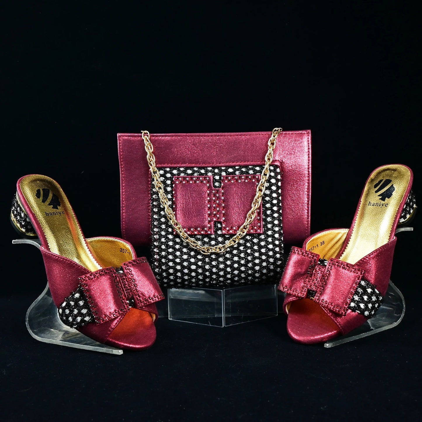 Sweet Style Italian Design Shoes and Bag to Match in Red Color Fashion African Mature Ladies Slipper with Appliques for Party