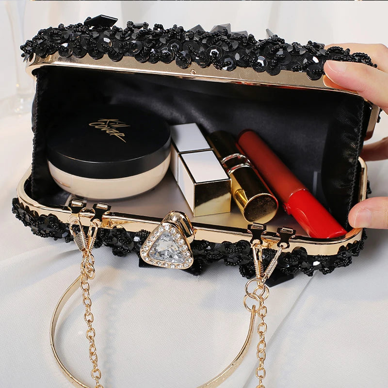 Handmade Beaded Luxury Women's Clutch Bag 2022 Celebrity Evening Party Handbag Wallet Diamond Shiny Tote Prom Purse