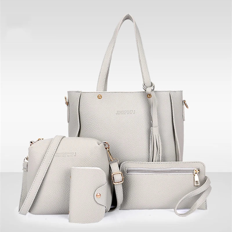 Handbag Set: Women 4PC Top-Handle Bags Female Composite Bags Women Messenger Bags Handbag Set PU Leather Wallets Key Bags Set Bolsa