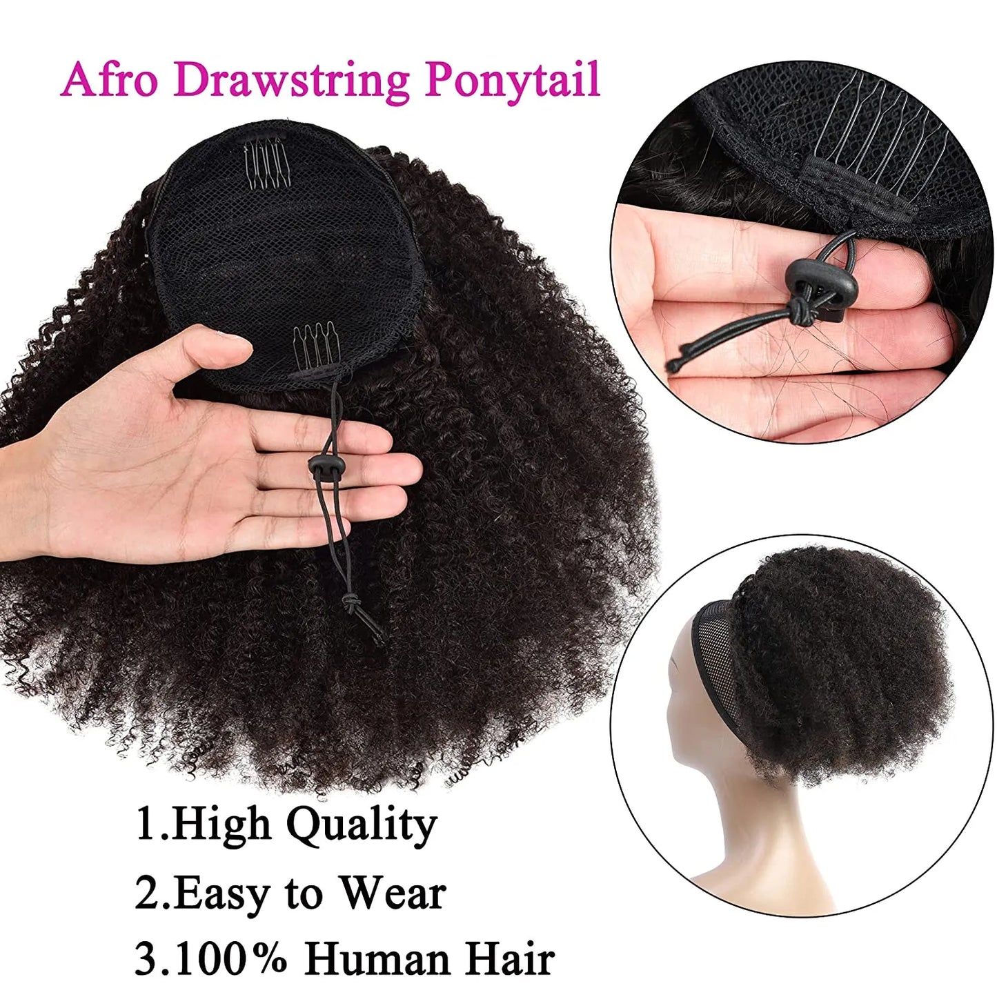 Alipretty Afro Kinky Curly Ponytail Brown Color 4# Drawstring Ponytail Human Hair Extensions For Women Brazilian Remy Hair Clips