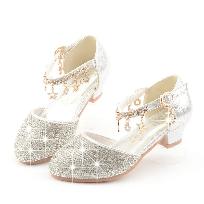 Children Princess Sandals Kids Girls Wedding Shoes High Heels Dress Shoes Gold Pink Silver Shoes For Girls gift