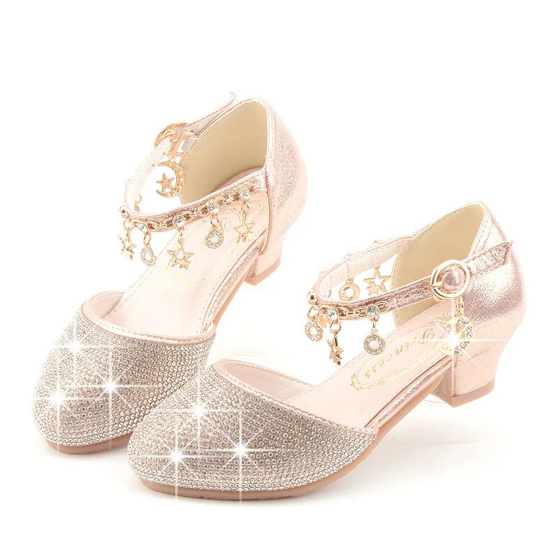 Children Princess Sandals Kids Girls Wedding Shoes High Heels Dress Shoes Gold Pink Silver Shoes For Girls gift