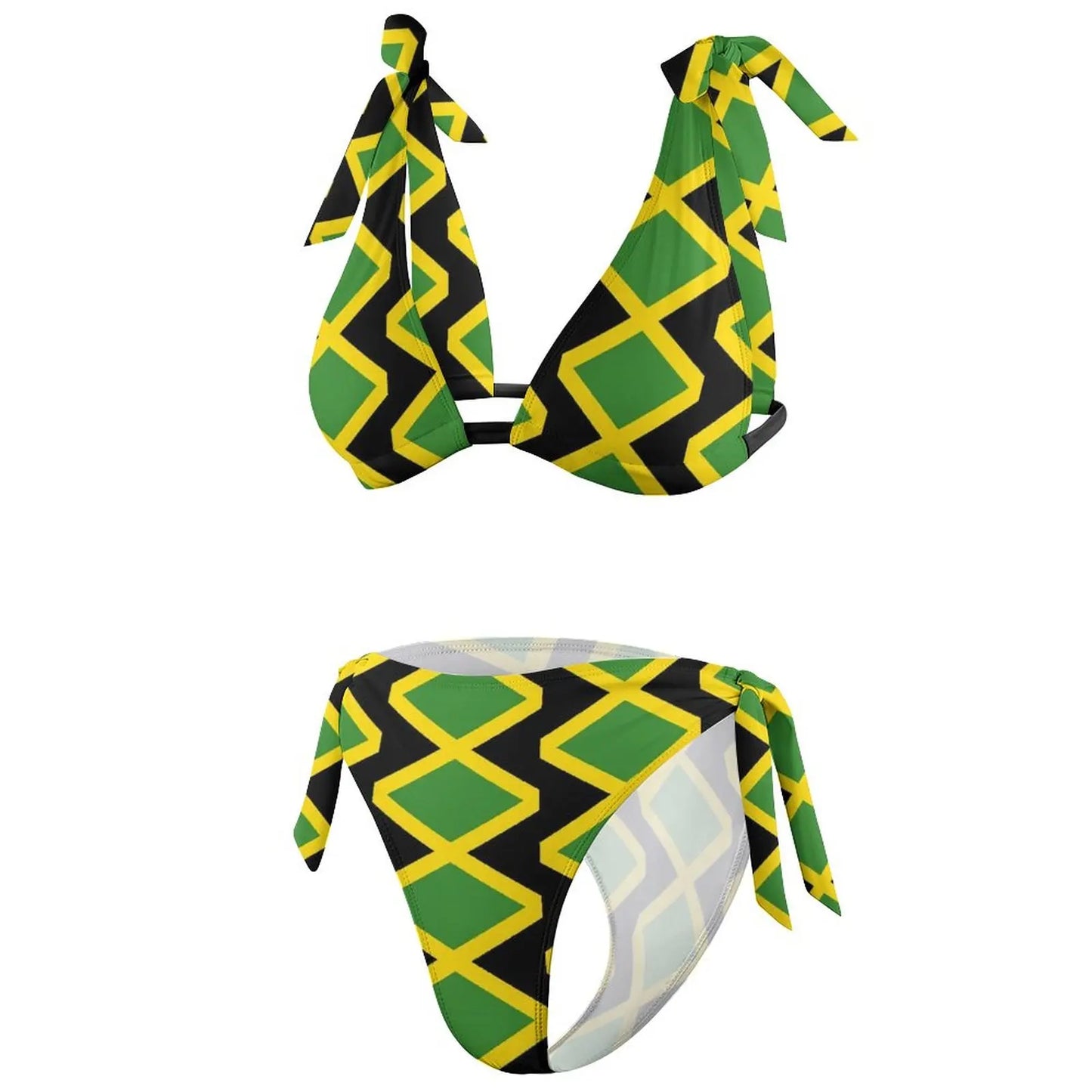 Jamaican Inspired Bikini Set🇯🇲: Jamaican Flag Bikinis Set Sexy Jamaica Cushion Bikini Swimsuit Pool Custom Swimwear Push Up Aesthetic Beach Wear