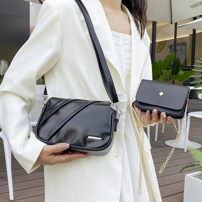 Handbag Set: 7 Colors Pu Leather Shoulder Bag Fashion Women's Bag Designer Handbag Purse Female Small Crossbody Bag 2 PCS Set Messenger Bags