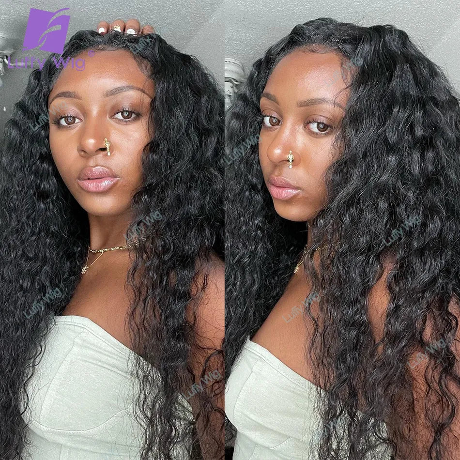 Long Wavy V Part Wig Human Hair Brazilian Remy Hair VPart Wigs No Leave Out Glueless 180Density U Shape For Black Women Luffywig