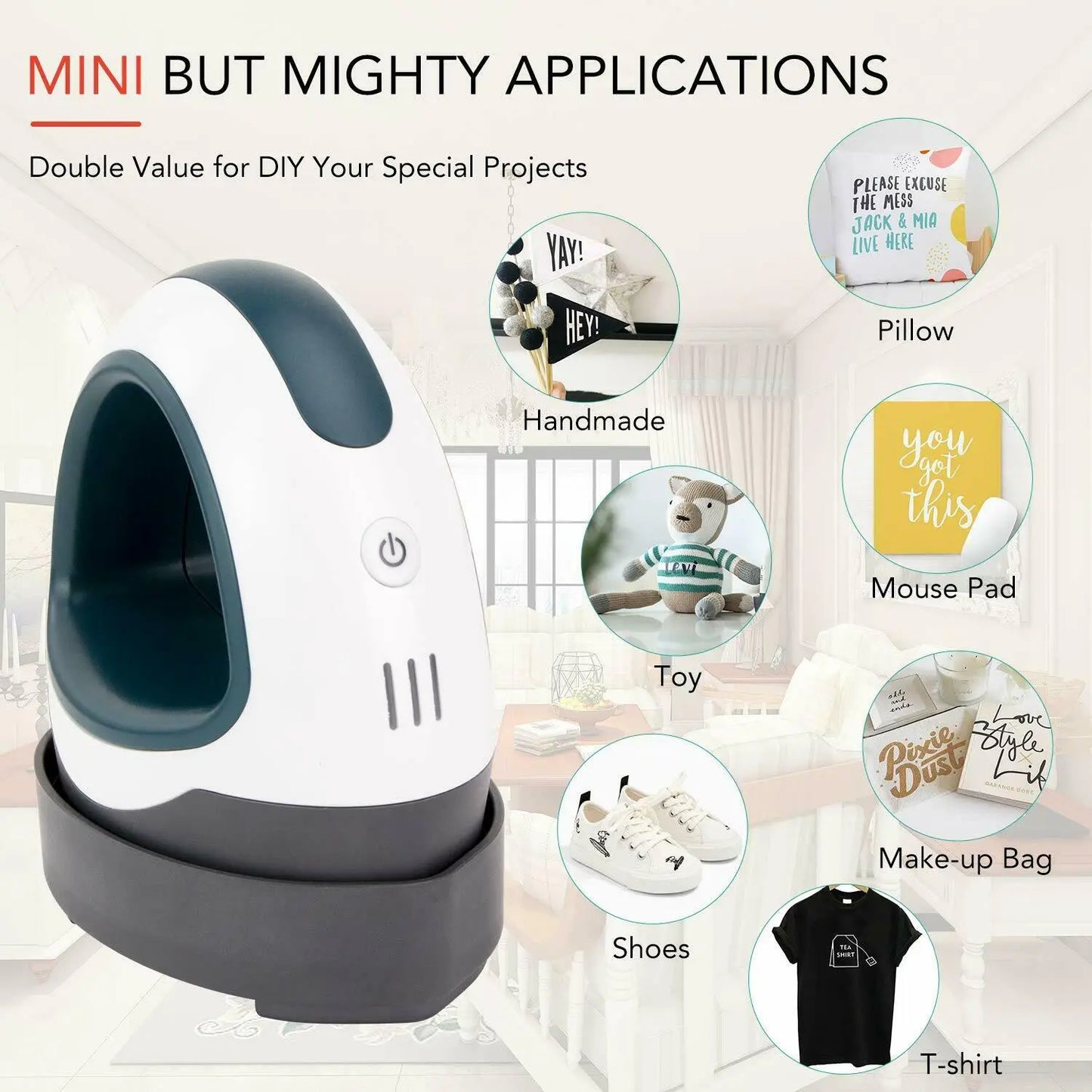 HTVRONT Portable MINI Heat Press Machine DIY Auto Easy Heating Transfer Iron On HTV for Clothes Bags Shoes Hat T-shirts Printing