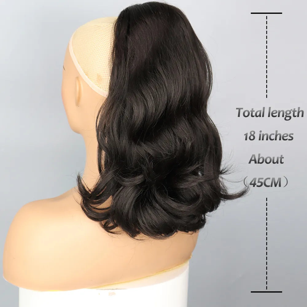 NICESY Synthetic Tail Warping 18" Hairpiece With 2 Plastic Comb Drawstring Ponytail Hair Extension Natural Black