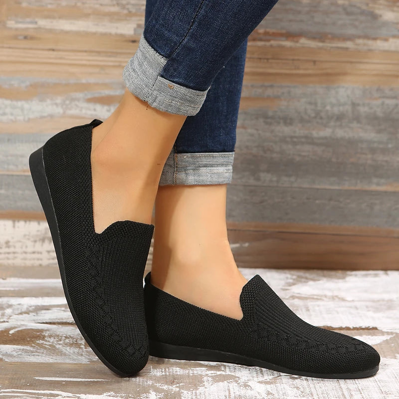 Women's Shoes: Flat Toe Knitted Ladies Office Shoes Comfortable Formal Shoes for Woman Female Ballet Flats Designer Sneakers