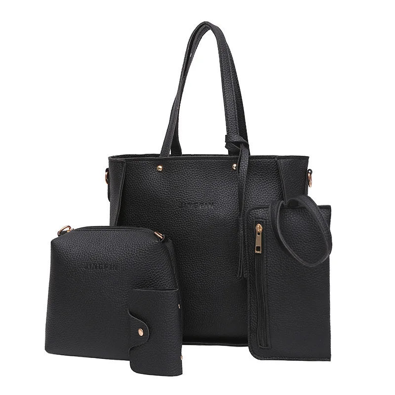 Handbag Set: 4Pcs/Set Women Top-Handle Bags Female Composite Bags Women Messenger Bags Handbag Set PU Leather Wallets Key Bag Set