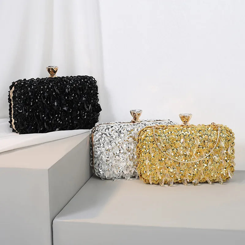 Handmade Beaded Luxury Women's Clutch Bag 2022 Celebrity Evening Party Handbag Wallet Diamond Shiny Tote Prom Purse