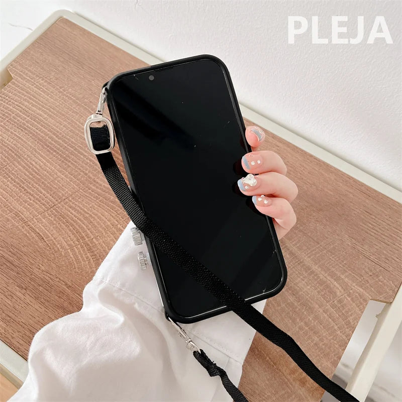 Fashion Crossbody Strap 3D Camera Phone Case For iPhone 15 Pro 14 Plus 11 13 12 Pro Max X Max XRCover Cute Soft Protective Cases