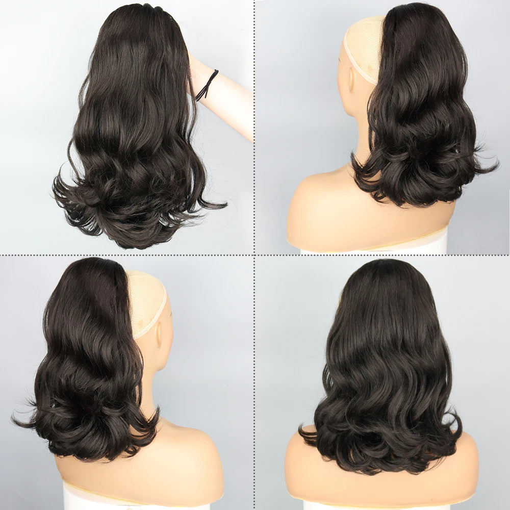 NICESY Synthetic Tail Warping 18" Hairpiece With 2 Plastic Comb Drawstring Ponytail Hair Extension Natural Black