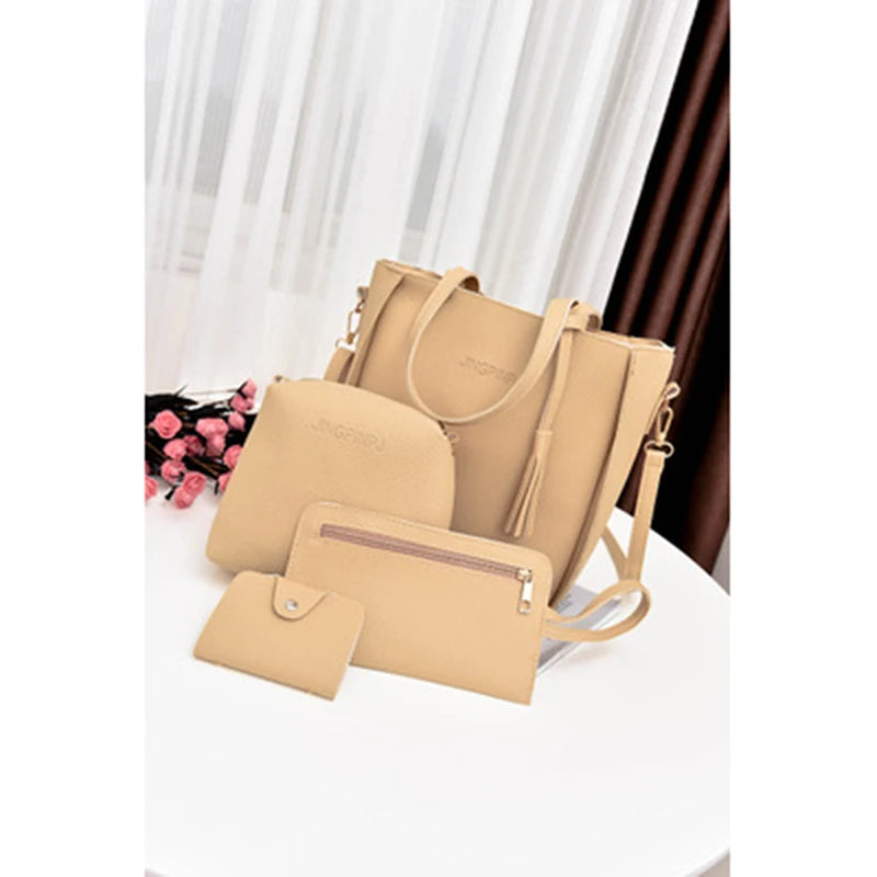 Handbag Set: Women 4PC Top-Handle Bags Female Composite Bags Women Messenger Bags Handbag Set PU Leather Wallets Key Bags Set Bolsa
