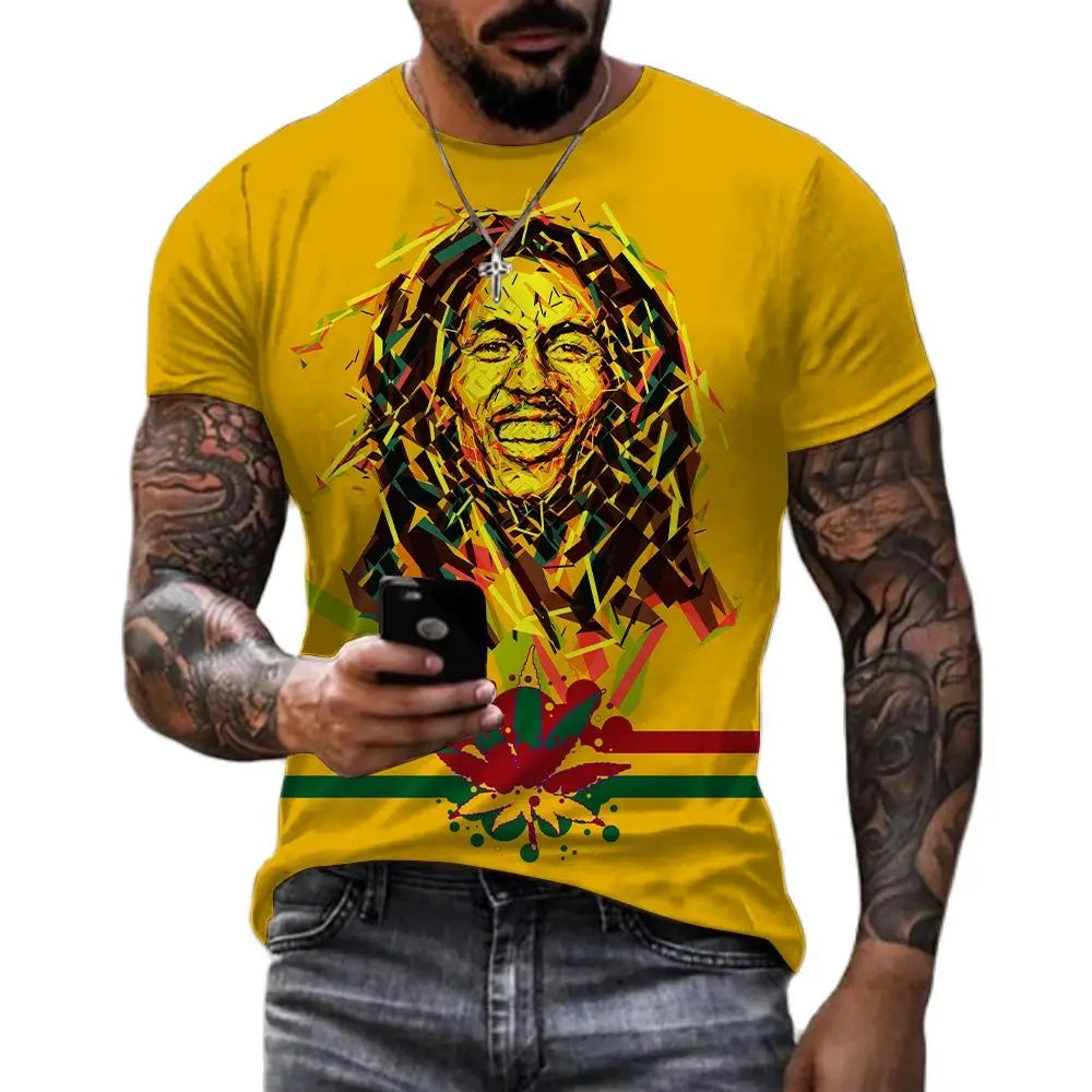 Bob Marley T-Shirt🇯🇲: Summer Harajuku Men's Casual T-shirt Reggae Singer Bob Marley 3d Printed Shirt Round Neck Funny Short Sleeve Clothing Street Plus Size