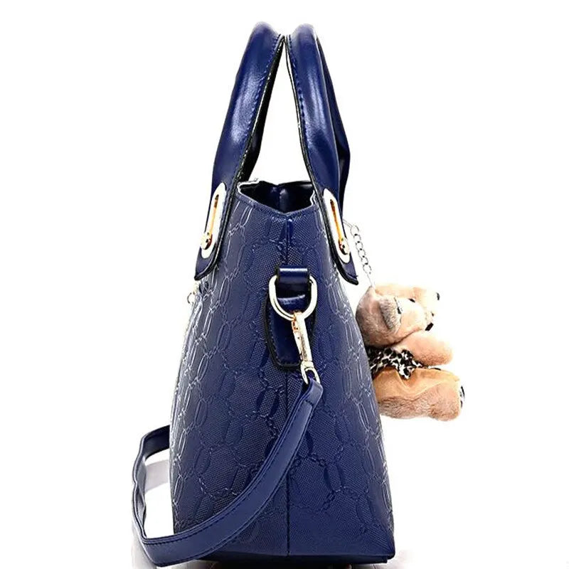 Handbag Set: 4PCS Set PU Leather Leisure Bag Handbag Shoulder Hanging Wallet Composite Bag Elegant Lady Bear Pendant Bag
