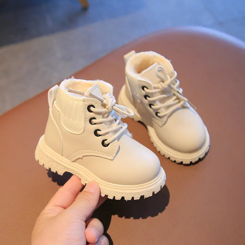 Girls Fashion Boots New Autumn Winter Cotton-padded Shoes Little Boys Fashion Short Boots Beige Brown Black Color