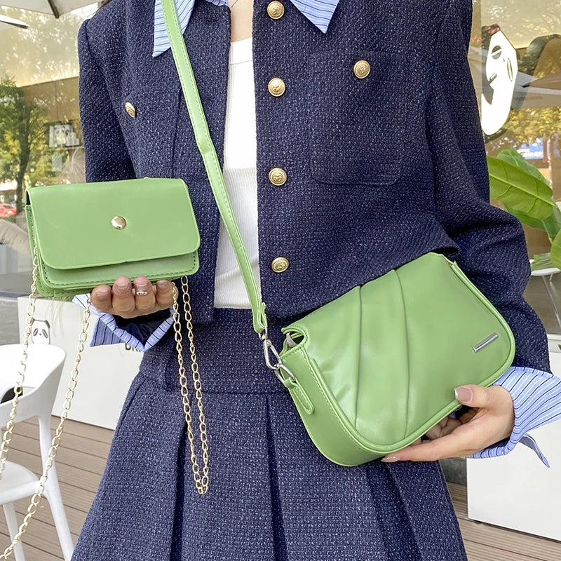 Handbag Set: 7 Colors Pu Leather Shoulder Bag Fashion Women's Bag Designer Handbag Purse Female Small Crossbody Bag 2 PCS Set Messenger Bags