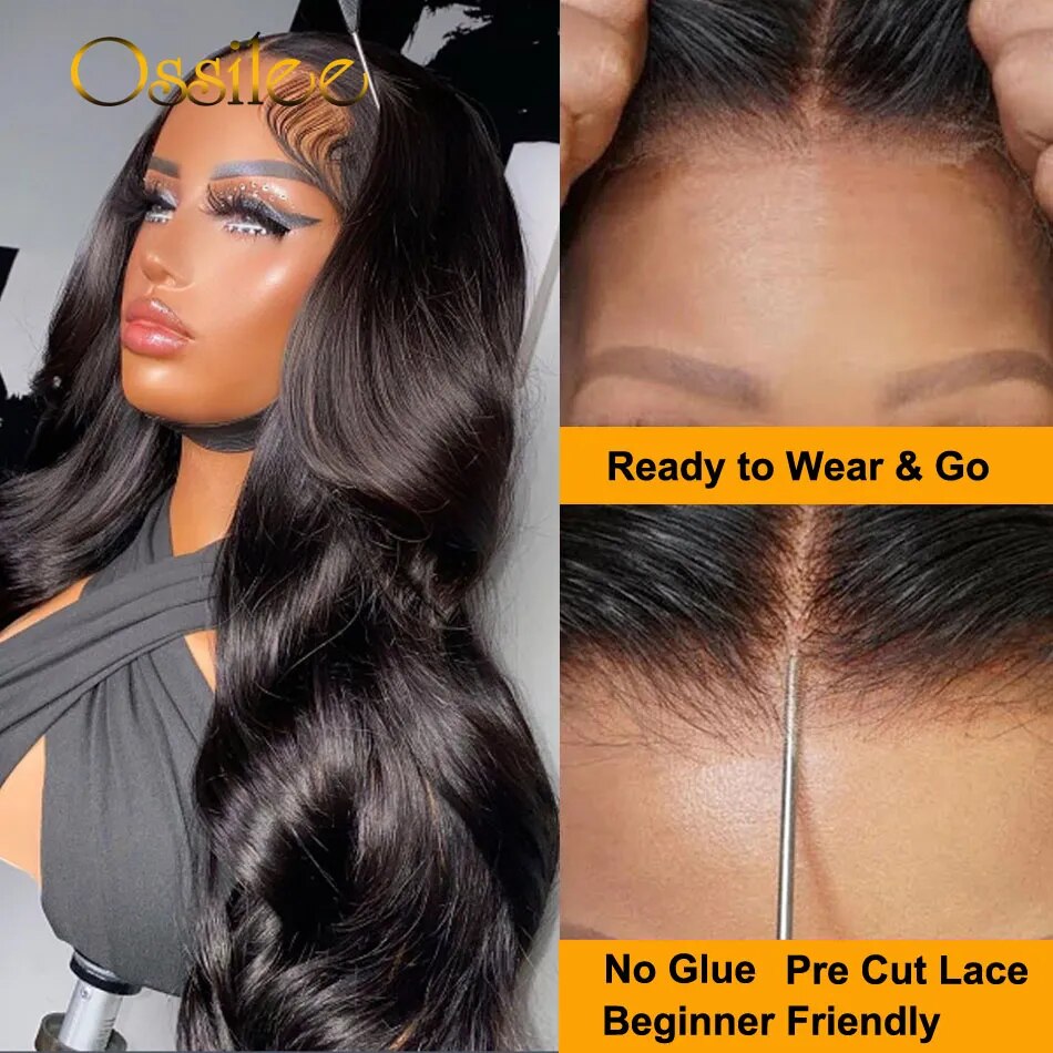4x4 5x5 Wear and Go Glueless Human Hair Wig Body Wave Pre Cut Lace Closure Wig Glueless Wig Human Hair Ready to Wear Ossilee