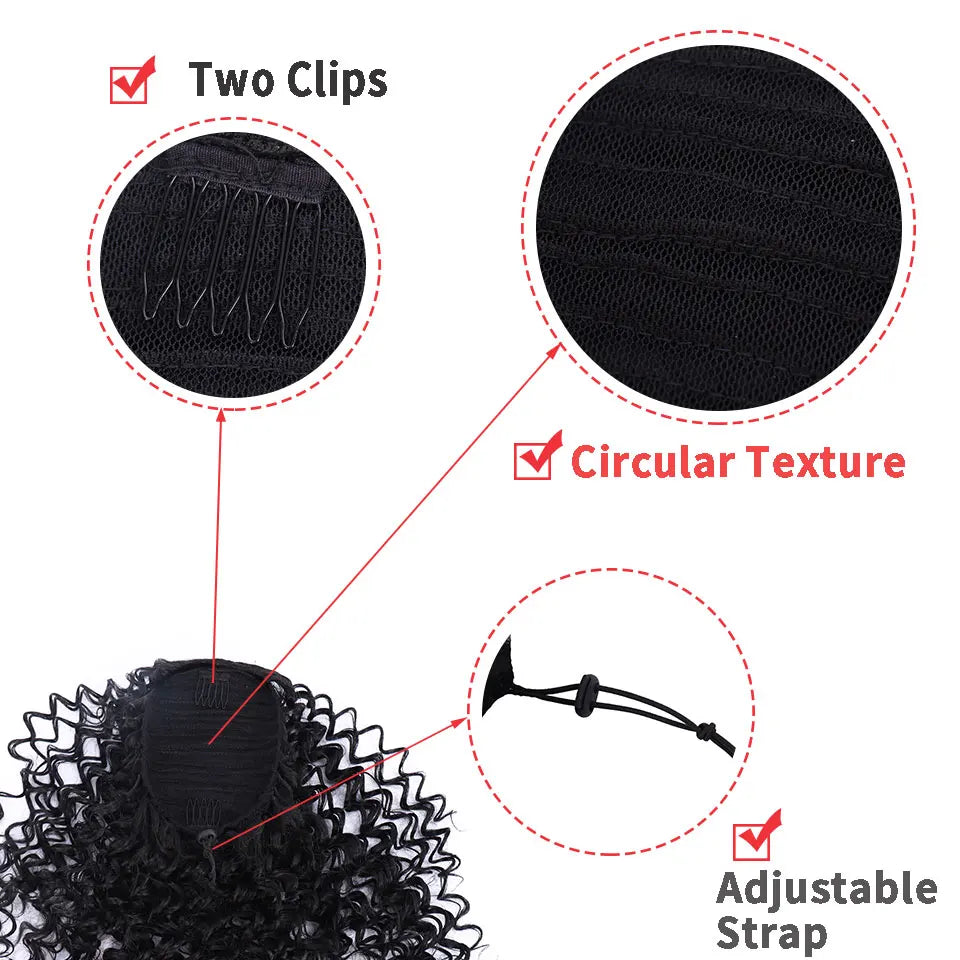 JINKAILI Synthetic Drawstring Kinky Curly Ponytail Pony Tail Hair Extensions African American Curly Heat Resistant Hair Wig