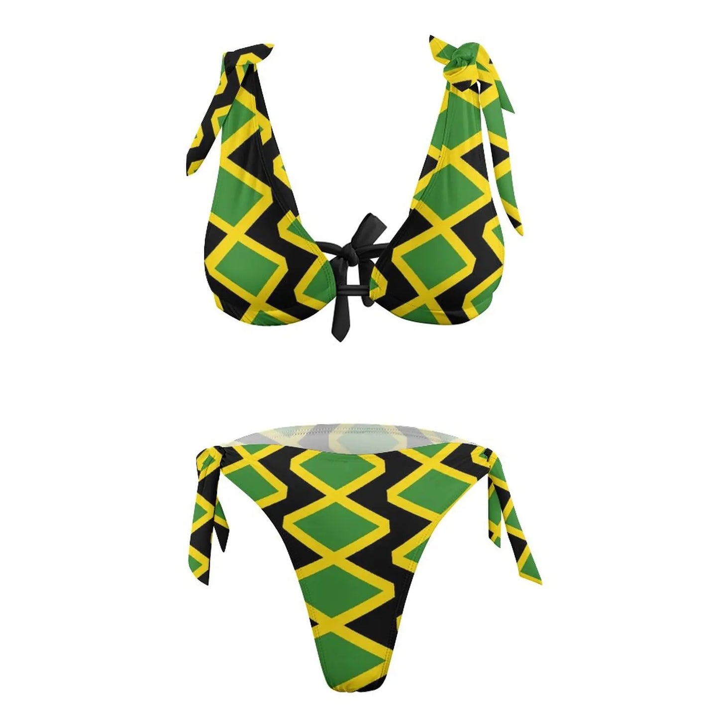 Jamaican Inspired Bikini Set🇯🇲: Jamaican Flag Bikinis Set Sexy Jamaica Cushion Bikini Swimsuit Pool Custom Swimwear Push Up Aesthetic Beach Wear