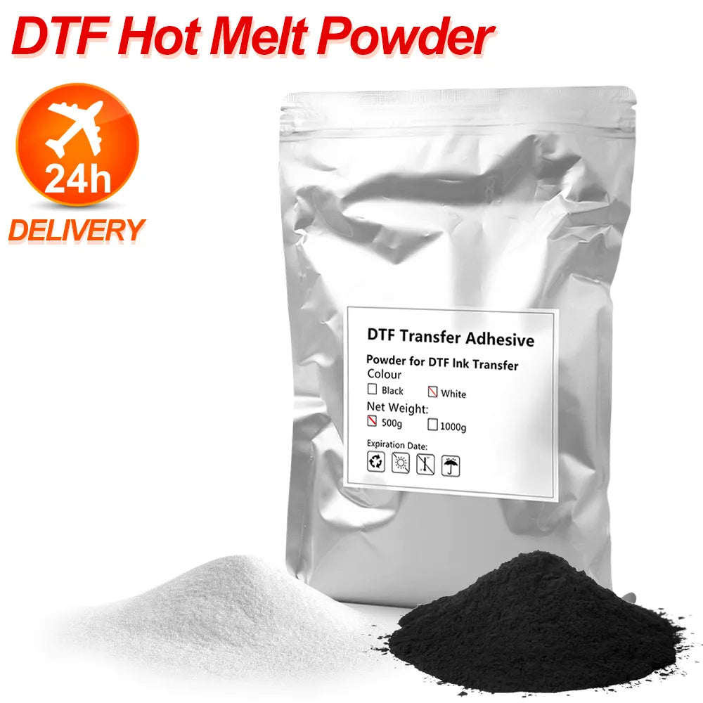 500g DTF Hot Melt Transfer Powder Black or White Adhesive For Epson Direct To Film T-Shirt Printing Machine