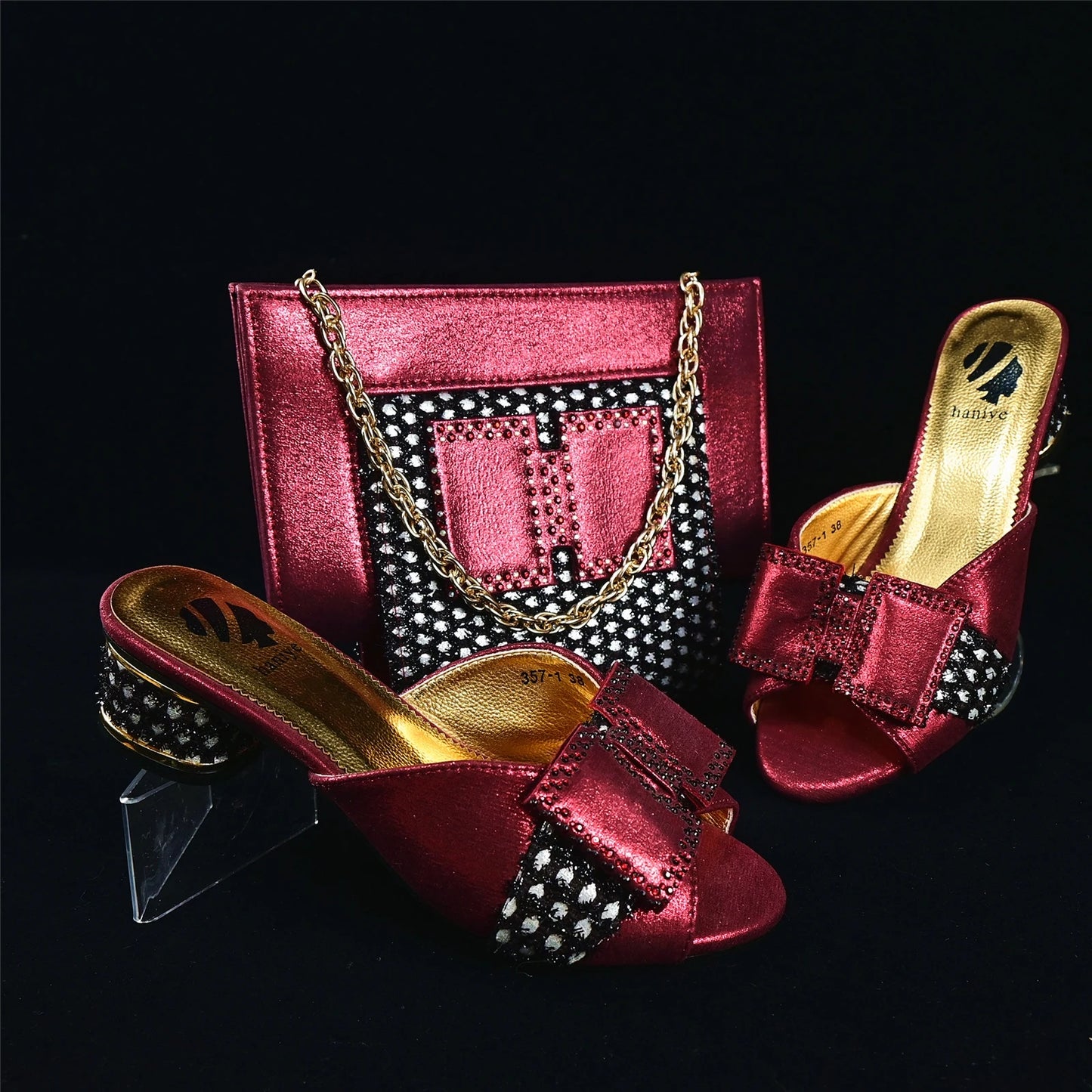 Sweet Style Italian Design Shoes and Bag to Match in Red Color Fashion African Mature Ladies Slipper with Appliques for Party