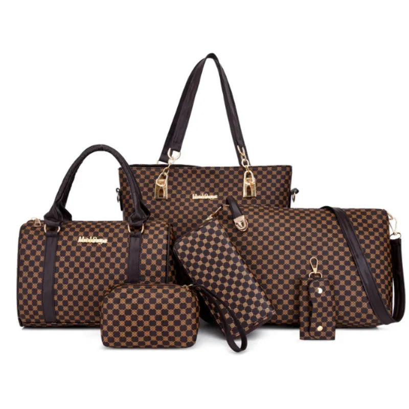 Handbag Set: Women's Handbag 6-piece Set Women's Shoulder Bag Fashion Purse Vintage Leather Bag Large Capacity Handbag Inclined Shoulder Bag