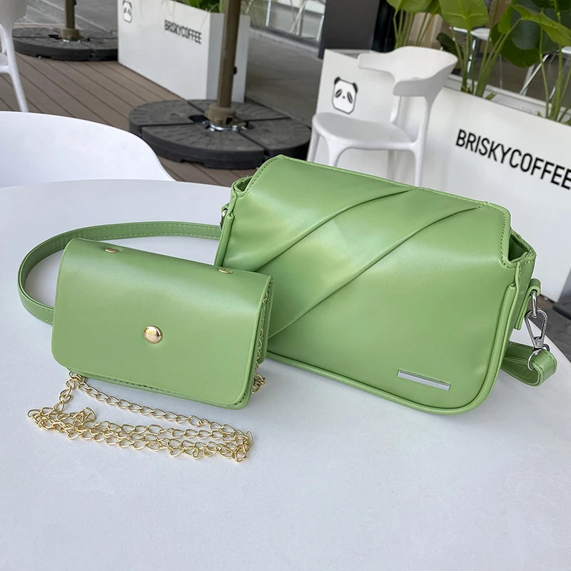 Handbag Set: 7 Colors Pu Leather Shoulder Bag Fashion Women's Bag Designer Handbag Purse Female Small Crossbody Bag 2 PCS Set Messenger Bags