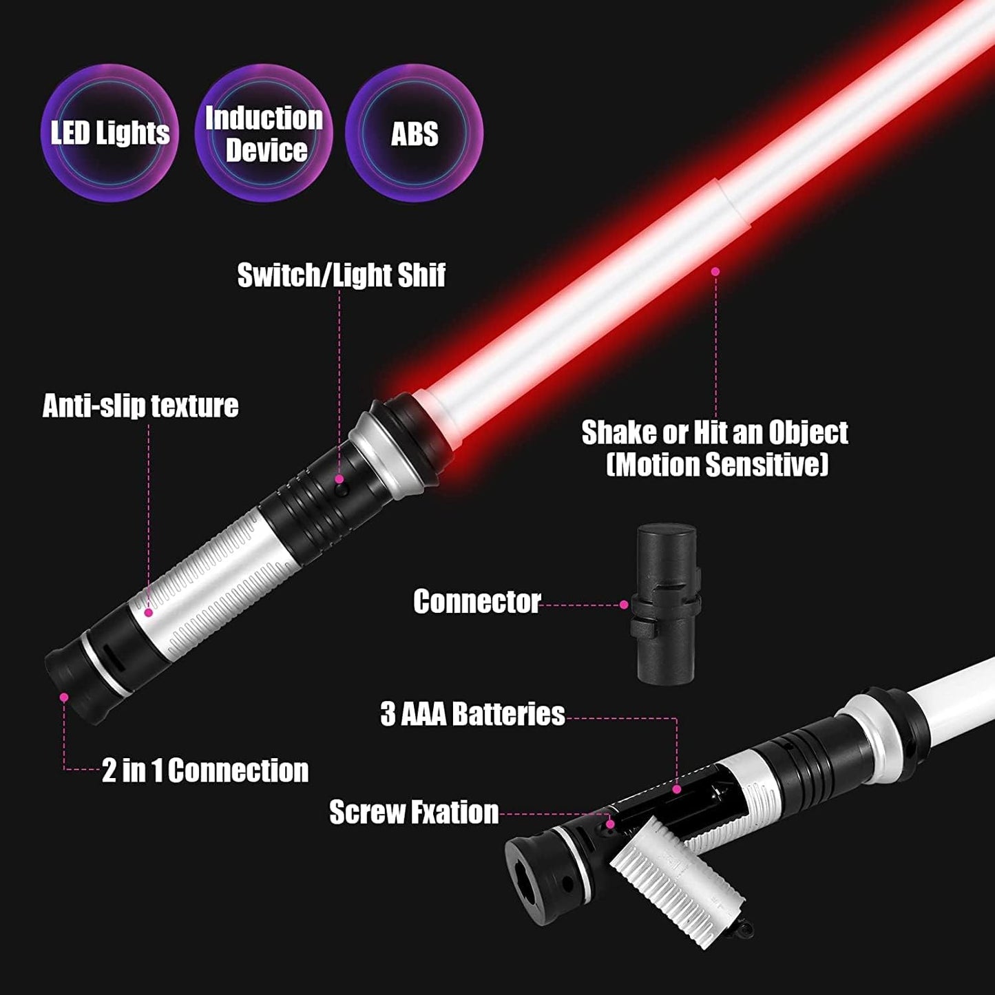 Lightsaber Kids - 2 Pack - LED Light Up Saber With Sound Retractable 7 Colors Light Saber Sword For Boys Kids Party Favors - YB Gift Store