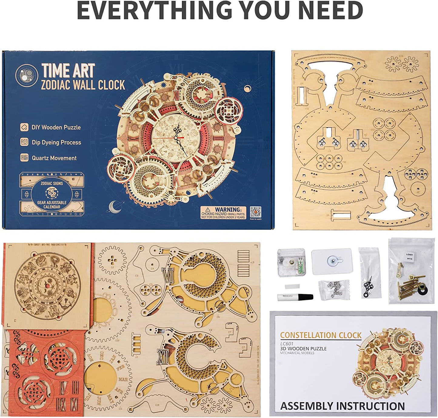 Robotime ROKR Time Art Zodiac Wall Clock 3D Wooden Puzzle Games