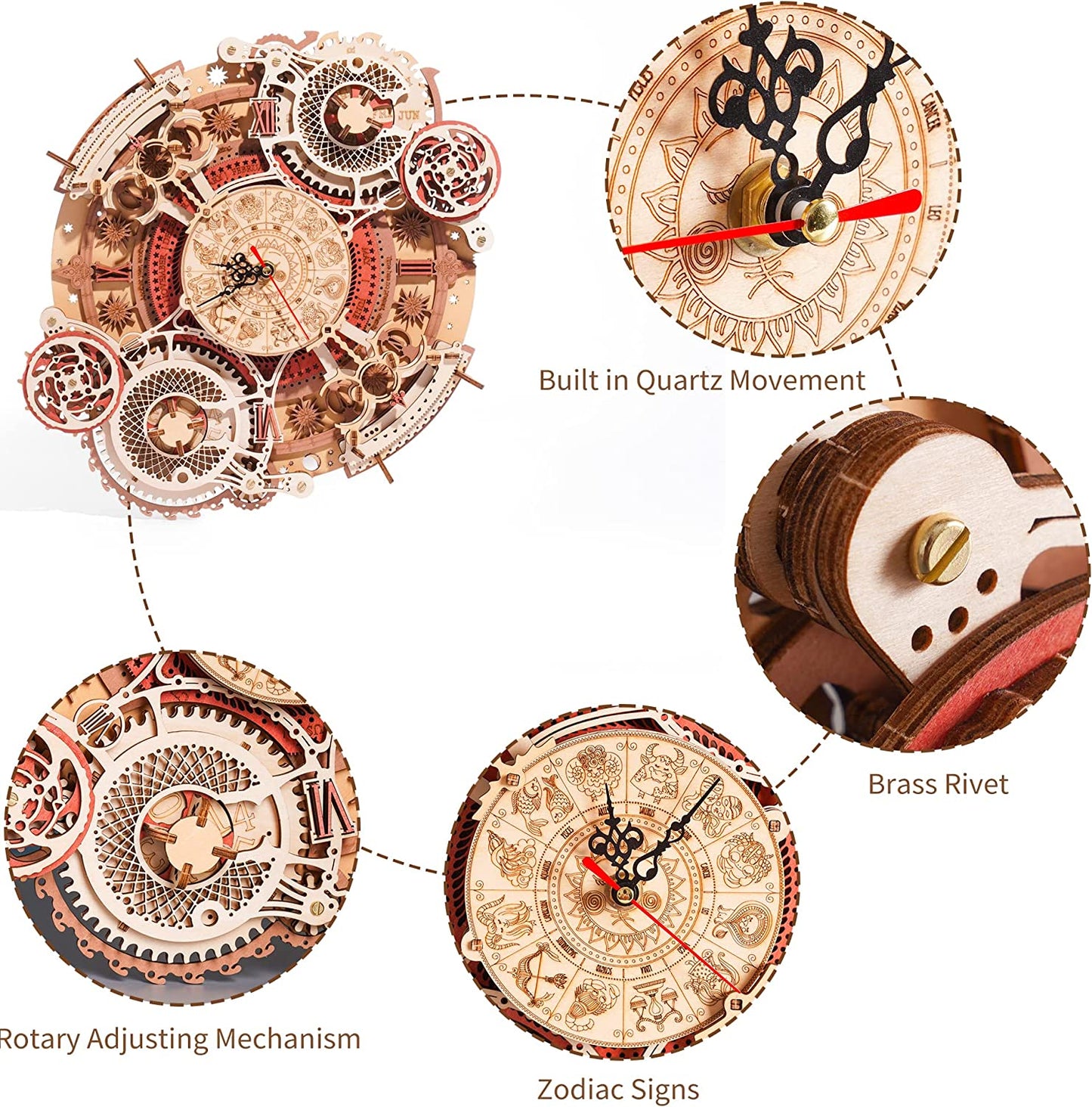 Robotime ROKR Time Art Zodiac Wall Clock 3D Wooden Puzzle Games