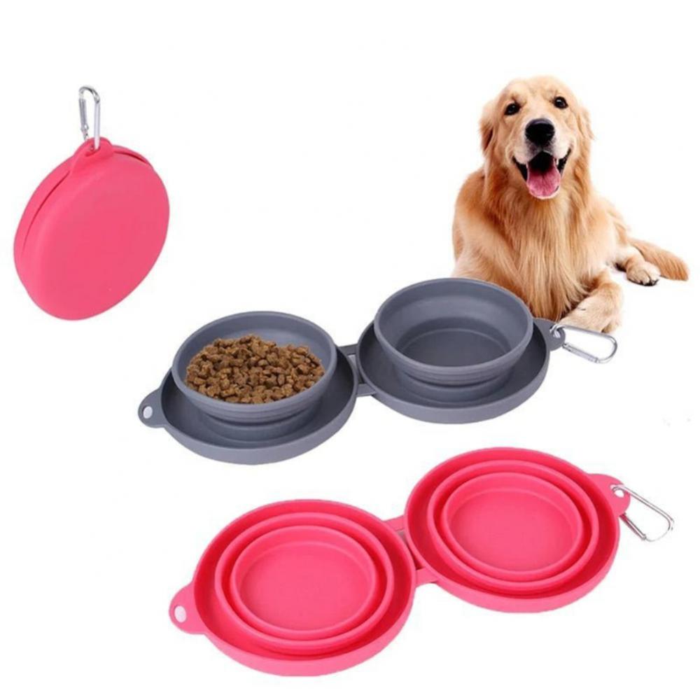 Pet Feeding Foldable Rubber Double Bowl. Pets Supplies, Dogs, Cats, Bowls.