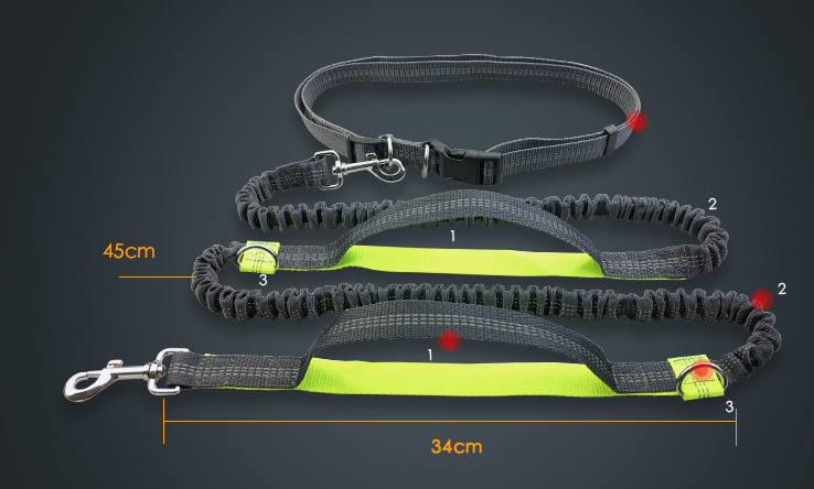 Multi-Function Running Reflective Pull Dog Leash. Double Elastic dog Leash traction