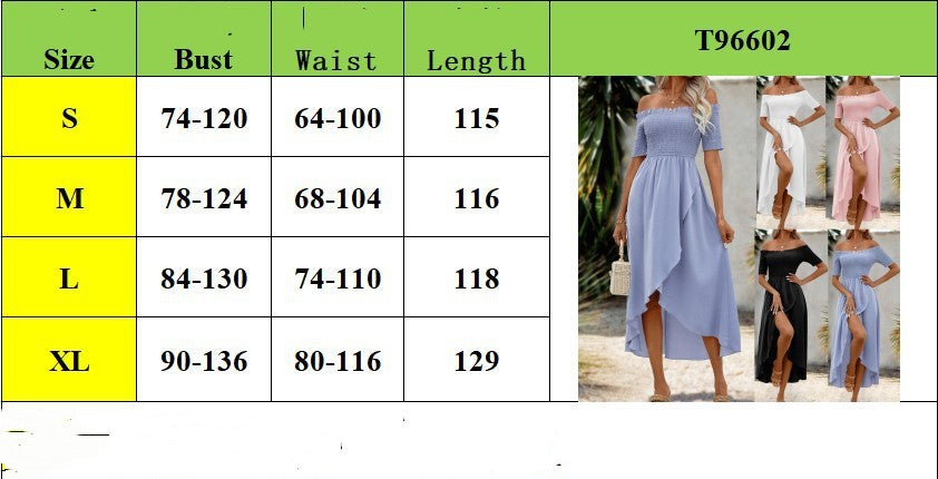 Solid Color Off-shoulder High Waist Slimming Long Dress - YB Gift Store