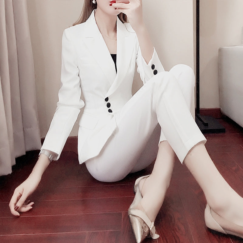 Women white Slim Pant Suits - YB Gift Store