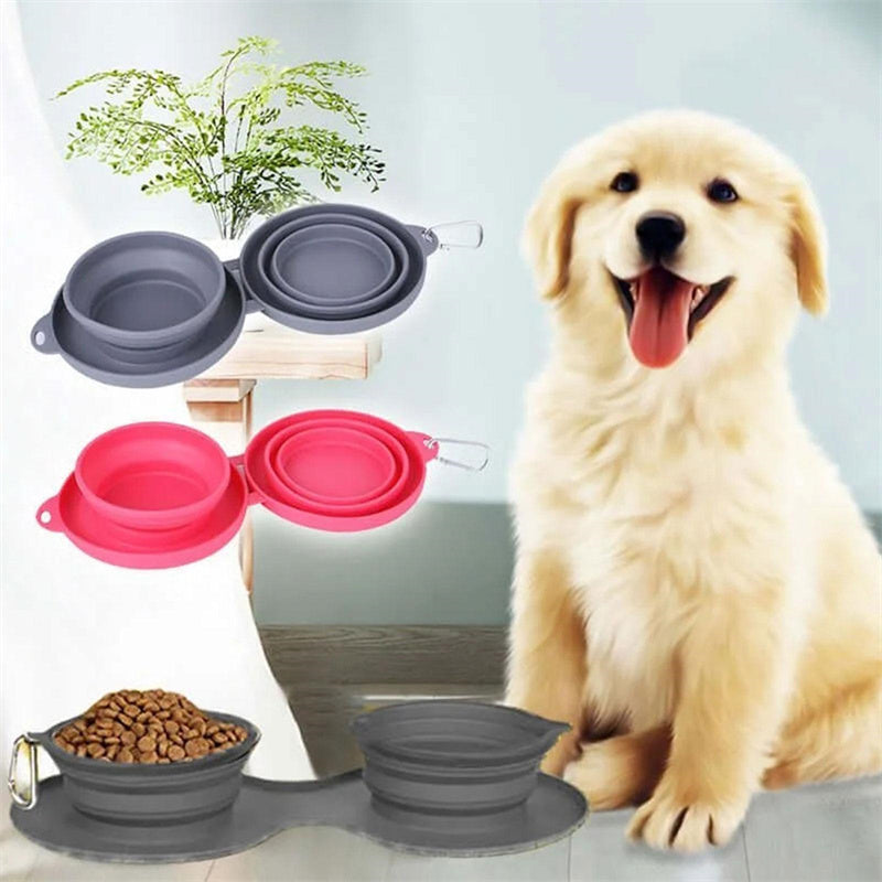 Pet Feeding Foldable Rubber Double Bowl. Pets Supplies, Dogs, Cats, Bowls.