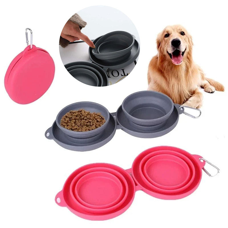 Pet Feeding Foldable Rubber Double Bowl. Pets Supplies, Dogs, Cats, Bowls.