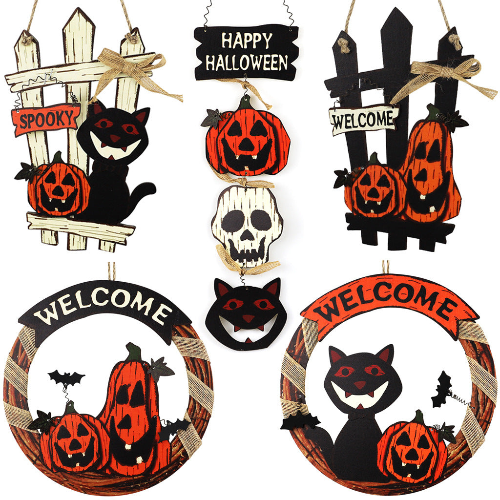 Welcome Sign Garland Door Hanging Halloween Wooden Pumpkin