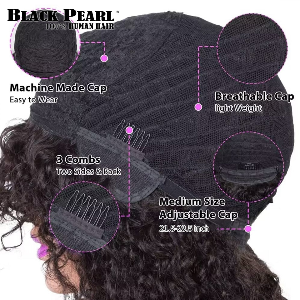 Black Pearl Jerry Curly Wig With Bangs Human Hair Glueless Wigs