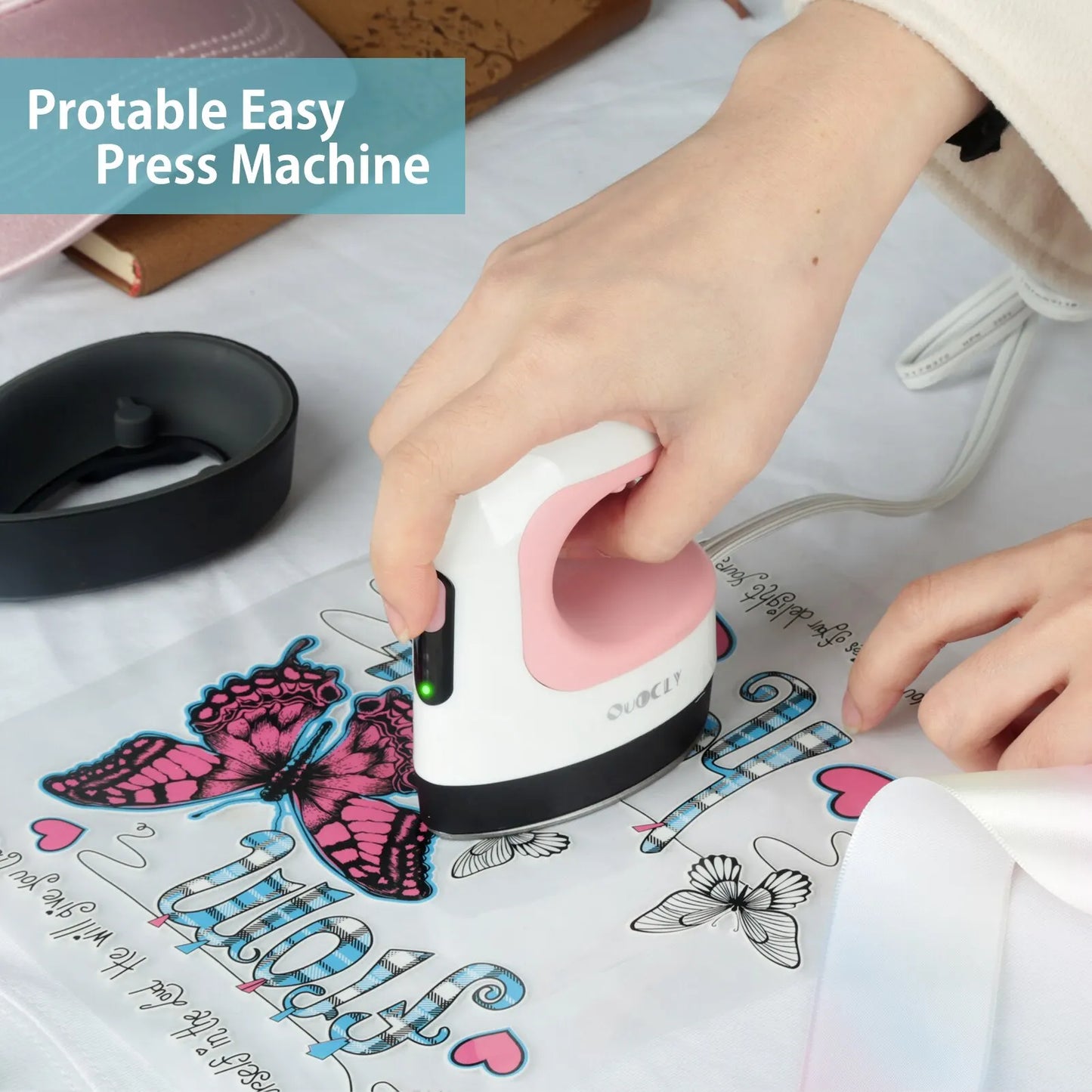 QuuCLY Mini Heat Press Machine, Mini Irons for appliques,Portable Heat Press Easy for T-Shirts, Shoes, Hats and Small HTV Vinyl