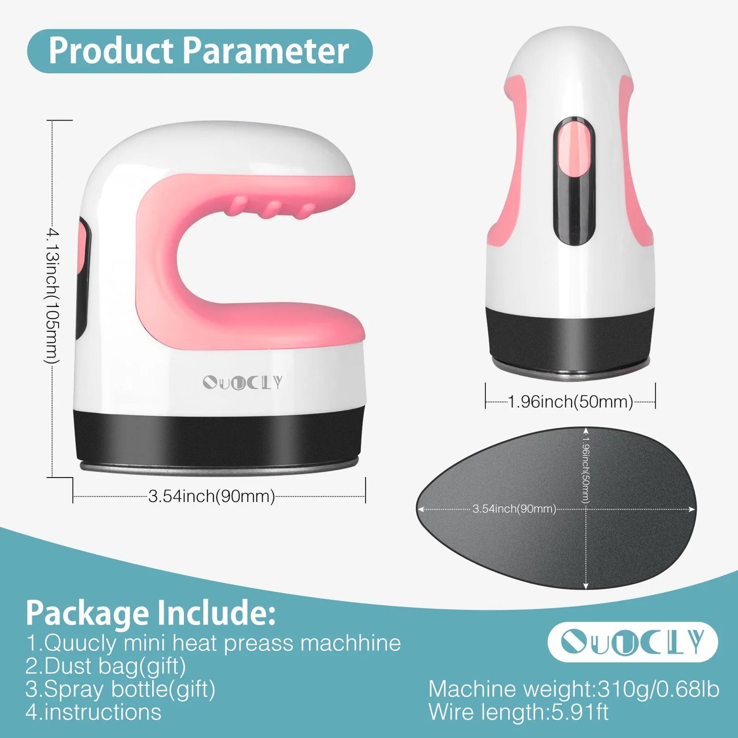 QuuCLY Mini Heat Press Machine, Mini Irons for appliques,Portable Heat Press Easy for T-Shirts, Shoes, Hats and Small HTV Vinyl