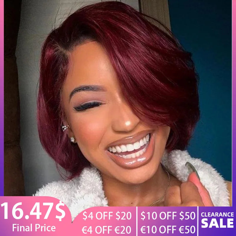 Burgundy Short Bob Wig With Bangs Wear to Go Bob Human Hair Wigs For Black Women Colored 99J Brown Brazilian Hair Wigs Allure