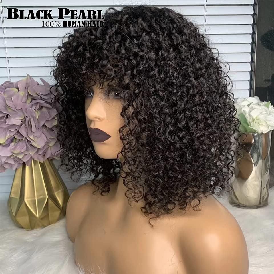 Black Pearl Jerry Curly Wig With Bangs Human Hair Glueless Wigs