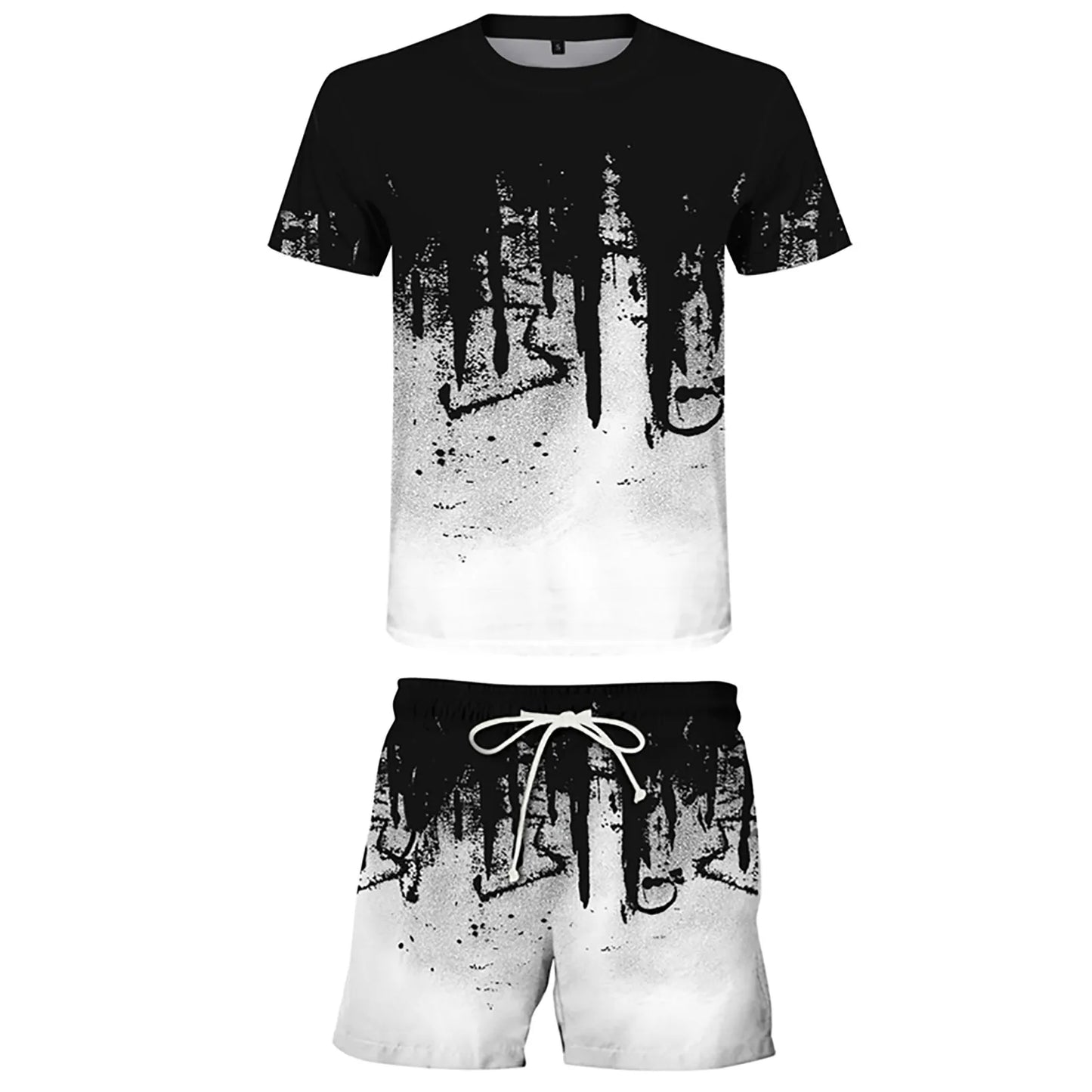 2023 Summer Men's Suit T-Shirt Beach Shorts Two-Piece Sets 3D Inkjet Men's Clothing Suit Large Size Outdoor Fitness Running Sets