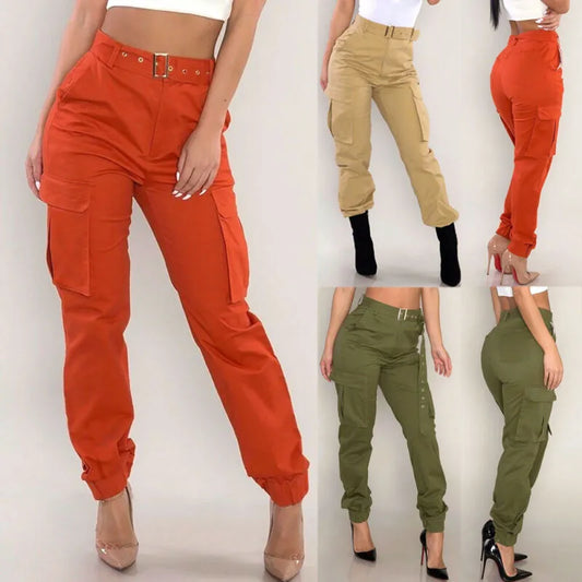 Winsome Cargo Pants: Women Military Army Green Long Cargo Pants Ladies Trousers Casual Combat Cool Pants Sheer Khaki Orange with Sashes Plus Size Up To 2XL